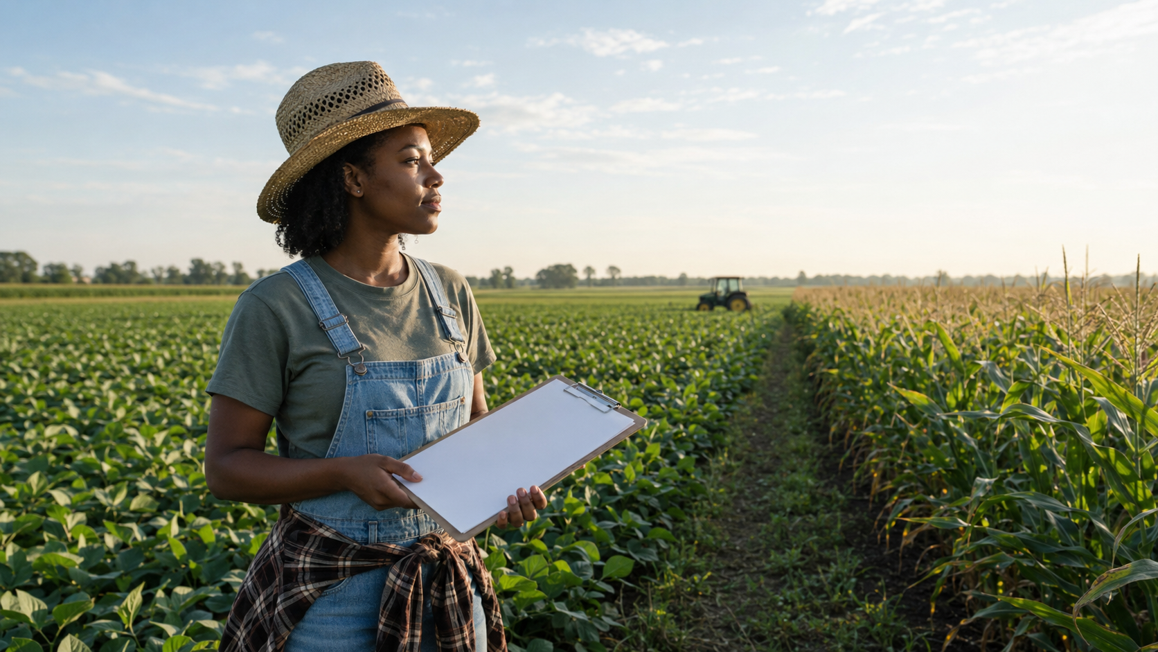 Crop insurance for beginning farmers reviewing crops on an American farm