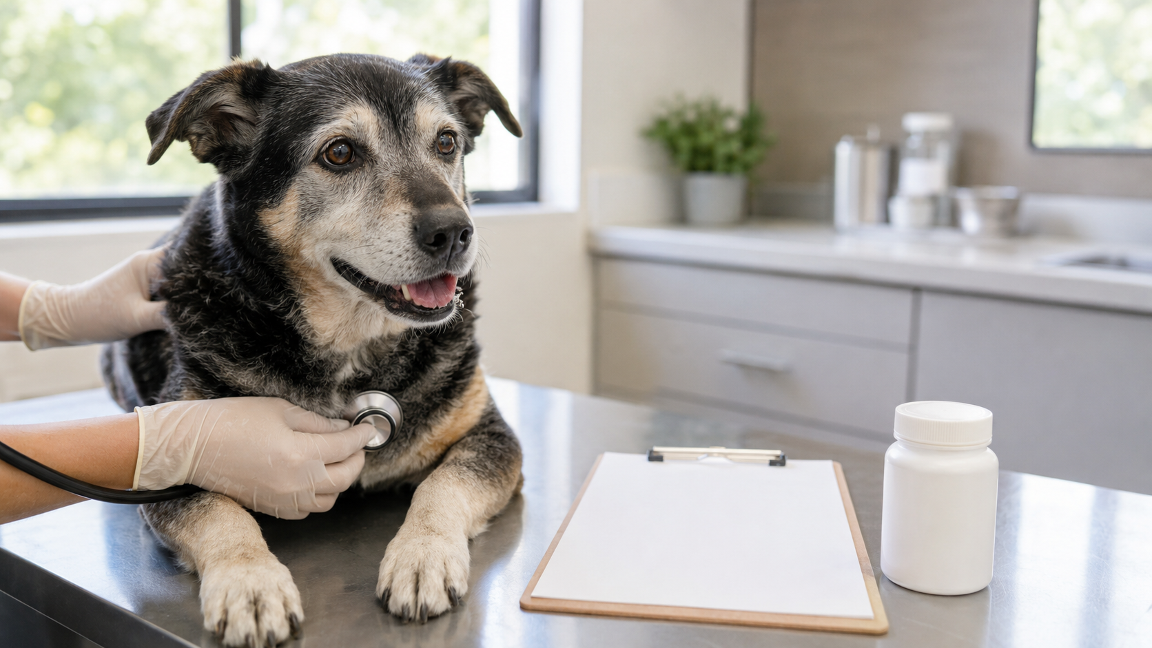 Pet insurance for pre-existing conditions during a senior dog veterinary examination